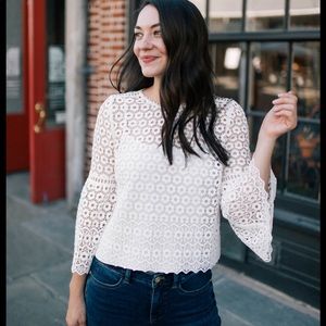 J.Crew petite daisy lace sleeve top in 00P
